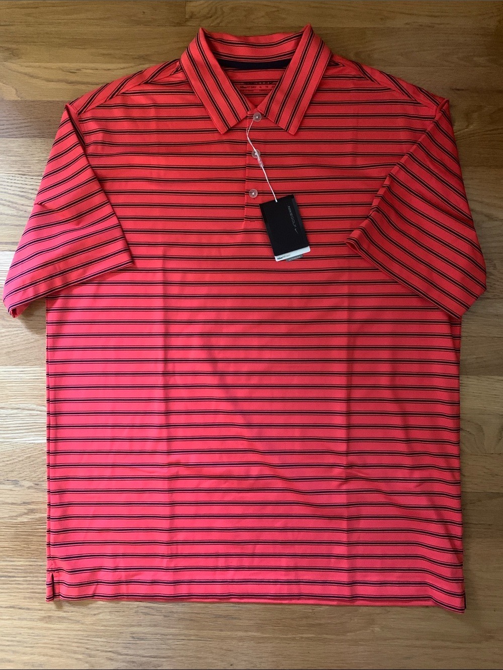 Nike Men's Red Polo with Black Horizontal Stripes